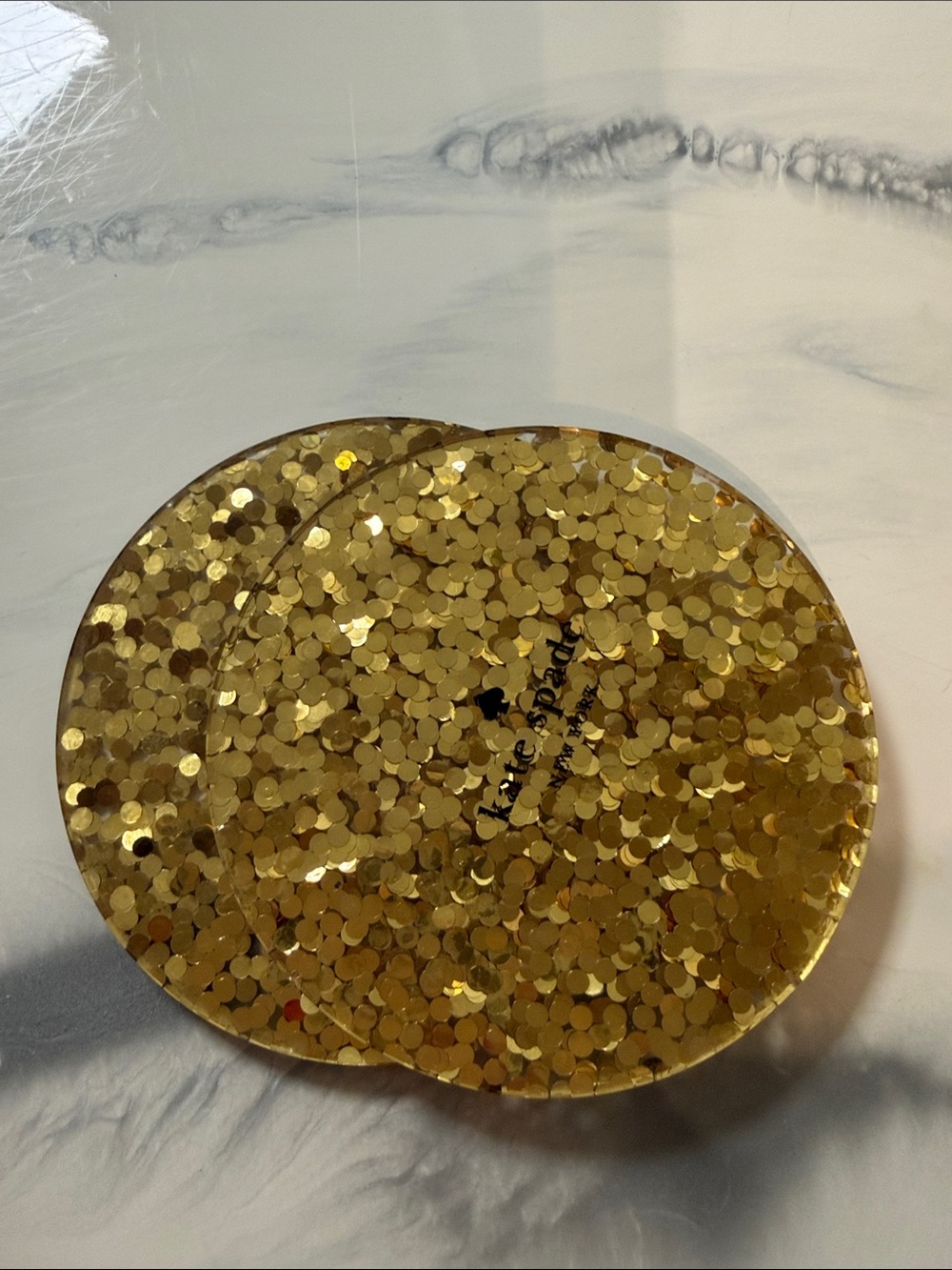 kate spade Gold Glitter Round Coaster Pair
